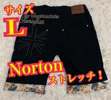 Norton 노턴 하프 팬츠 스트레치 바이커 자수 로고 블랙 L