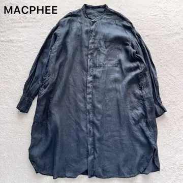 MACPHEE 라미 셔츠 원피스 백 개더 밴드 카라