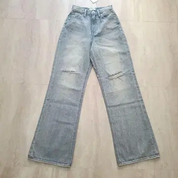 GYDA 하이웨스트 KNEE 데미지 와이드 데님 팬츠