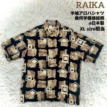 RAIKA 라이카 반팔 알로하 셔츠 기하학 패턴 올 패턴 블랙 XL 상당