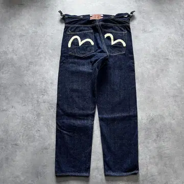 Evisu 진한 진한 신치 벨트 카모메 데님 팬츠 오카야마 제 서스펜더