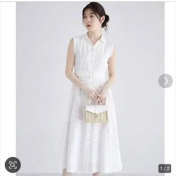 toccocloset 자수 화이트 슬리브리스 원피스