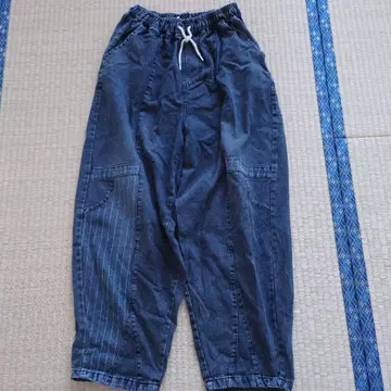MELANG 다크 블루 스트라이프 와이드 팬츠