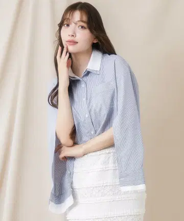 LILLIAN CARAT 더블 옷깃 스트라이프 셔츠 인디고 릴리안