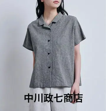 면 린넨 크레이프 원단 오픈 카라 셔츠 블랙 계열