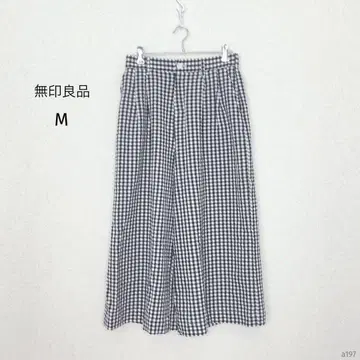 무인양품 | 스트레치 축구 이지 와이드 팬츠 [M] 깅엄 냉감