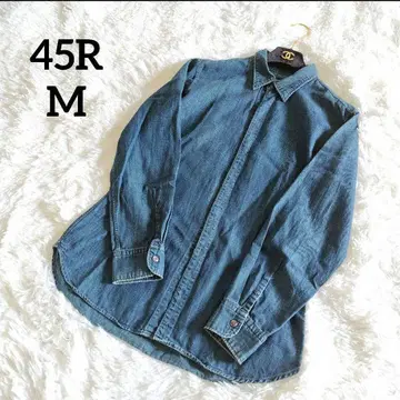 컨디션 최상 45R 데님 셔츠 인디고 2 (M) 긴팔 코튼 꽃무늬 단추