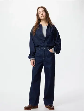 유니클로 와이드 스트레이트 청바지 NAVY WOMEN 사이즈 25