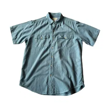 90'S LL Bean 실크 100% 반팔 셔츠 다크 블루