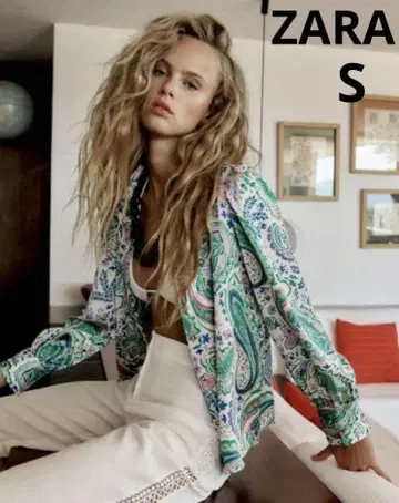 새상품 ZARA 자라 새틴 블라우스 페이즐리 올 패턴 골드 버튼 긴팔 S