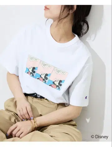 슬로브 이에나 챔피온 SLOBE 별주 미키 티셔츠 화이트