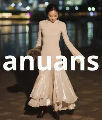 거의 미사용 anuans 긴팔 원피스 MEDIUM 핑크 베이지