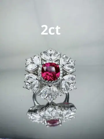 최고급 실버 925 2ct 꽃 모양 브로치 루비 지르콘 9호