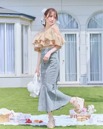 미셸 마카롱 머메이드 데님 스커트