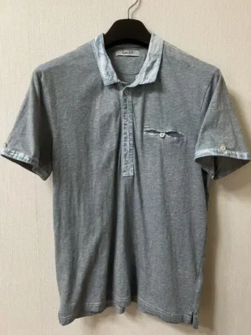 GAUDI 그레이 피케 셔츠 데님 스타일 옷깃