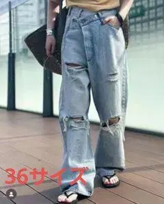 새상품급 APSTUDIO 비대칭 데미지 데님 팬츠 36 사이즈