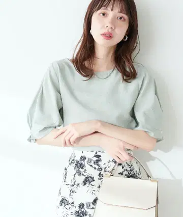 natural couture 펄 장식 턱 슬리브 블라우스 민트 새상품급!