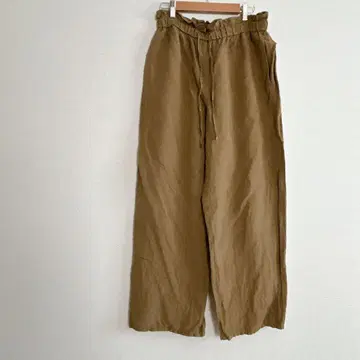 지유 린넨 블렌드 이지 와이드 팬츠 린넨 53% 빅 XL 브라운