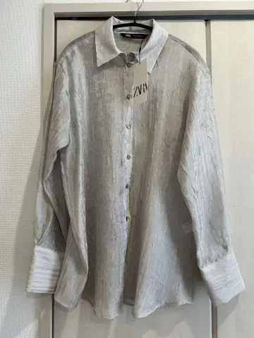 새상품 ZARA 실버 그레이 시어 긴팔 셔츠 S 사이즈 라메 여름