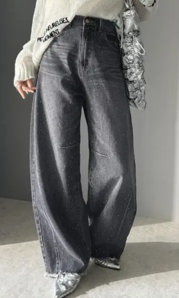 빈티지한 커브 데님 팬츠 L 오로라 스톤 블랙