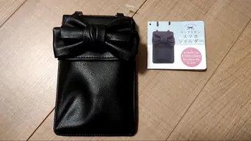 리본 포함 스마트폰 숄더백 블랙 pink trick