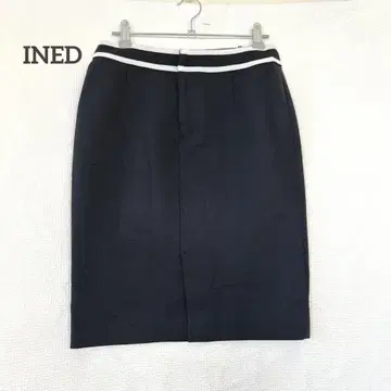 이네드 무릎 기장 타이트 스커트 슬릿 흑백 일본제 레이온 혼방 블랙