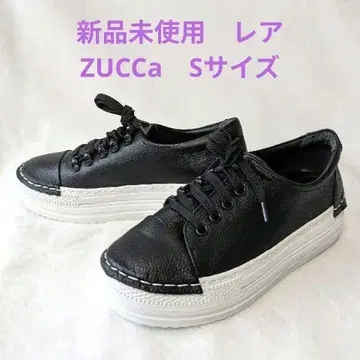 미사용 초레어 ZUCCa 주카 통굽 가죽 스니커즈 S 사이즈 블랙