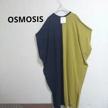 택 포함 새상품 OSMOSIS 오즈모시스 바이컬러 턱 원피스 네이비