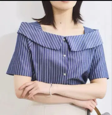 VIS 라메 믹스 오프숄더 스트라이프 셔츠