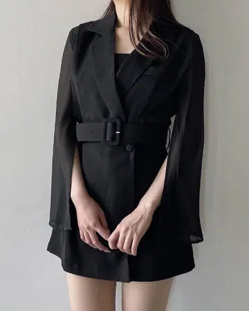 NOMAE 시어 슬리브 테일러드 원피스 블랙