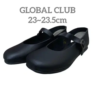 GLOBAL CLUB 천연 가죽 블랙 플랫 펌프스 23-23.5cm
