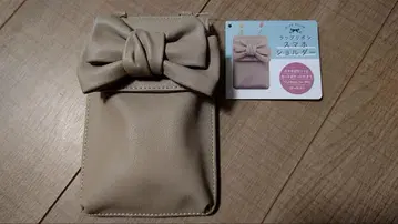 리본 포함 스마트폰 숄더백 베이지 pink trick