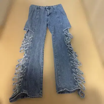 프린지 블루 데님 팬츠