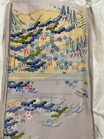연보라색 호몬기 자연 풍경 자수 기모노 사가미