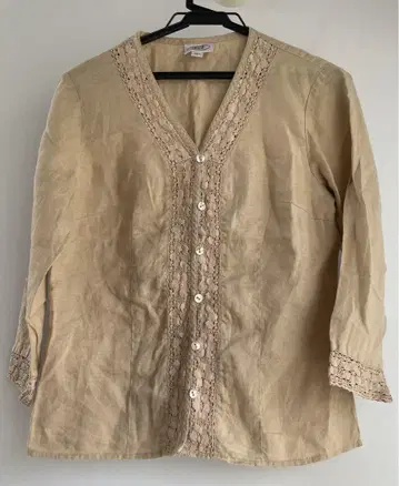 로라 애슐리 Laura Ashley 린넨 100% 레이스 블라우스 M