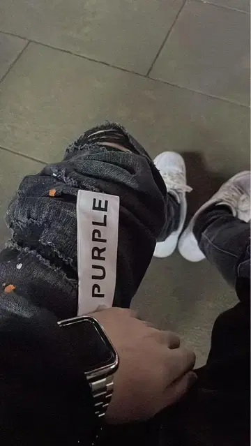 PURPLE 데미지 스키니 팬츠 28