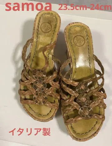 가죽 뜨개질 샌들 베이지 계열