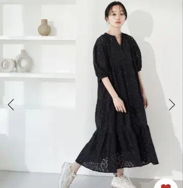 vis 자수 레이스 티어드 원피스