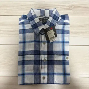 Eddie Bauer 반팔 셔츠 S 사이즈 파랑과 화이트 체크