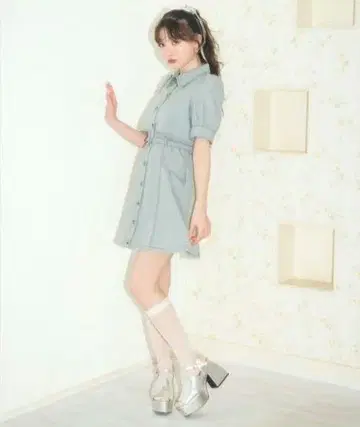 레이어드 디자인 바이컬러 스티치 미니 셔츠 원피스