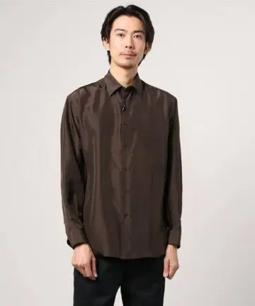 AURALEE 고밀도 실크 깃털 이중 셔츠 다크 브라운 릴랙스 핏 3