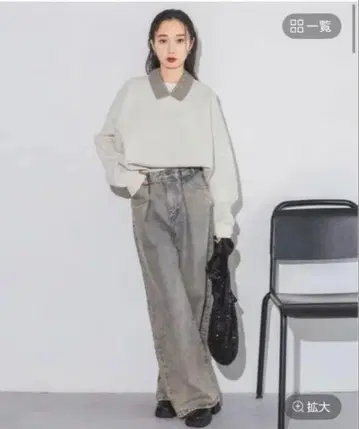 JEANASIS 12GW 자카드 볼륨 슬리브 풀오버 화이트 라메