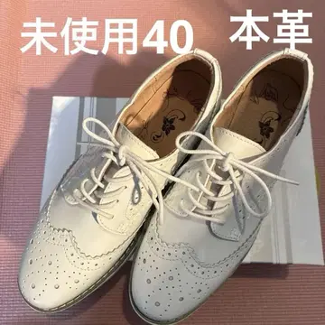 천연 가죽 여성용 통굽 신발 화이트 40 (27.0cm 상당) 빅 사이즈