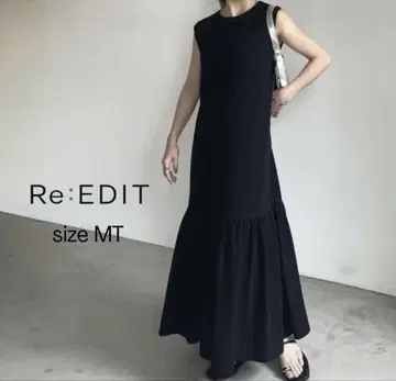 Re:EDIT 리디 슬리브리스 티어드 원피스 맥시 길이 블랙
