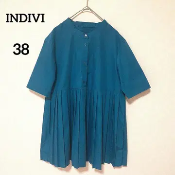 새상품급 INDIVI 반팔 블라우스 플리츠 튜닉 그린 38