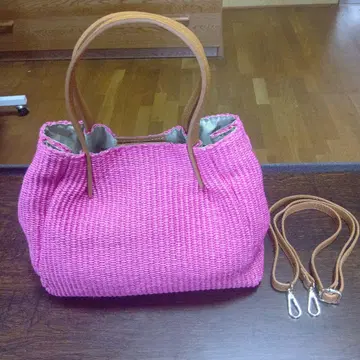안토네로마지 이탈리아제 라피아 & 가죽 콤비 백 핑크 미사용품