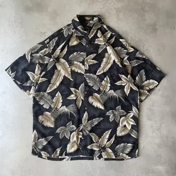 90s VAN HEUSEN 알로하 셔츠 레이온 블랙 USA L