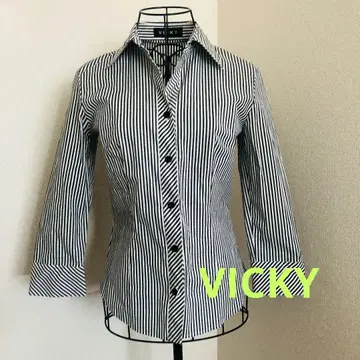 VICKY 스트레치 스트라이프 7부 셔츠 사이즈 2