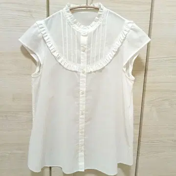 SHIP any 쉽스 에니 화이트 슬리브리스 프릴 셔츠 블라우스