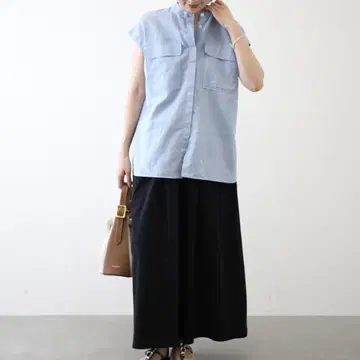 2024AW IENA 헴프 슬리브리스 셔츠 코튼 색스 블루